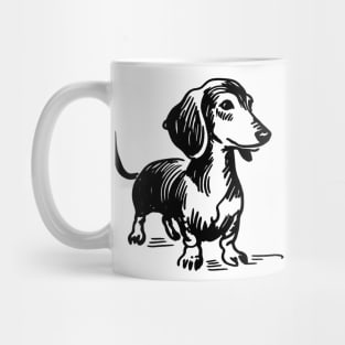 Stick figure dash hound dog in black ink Mug